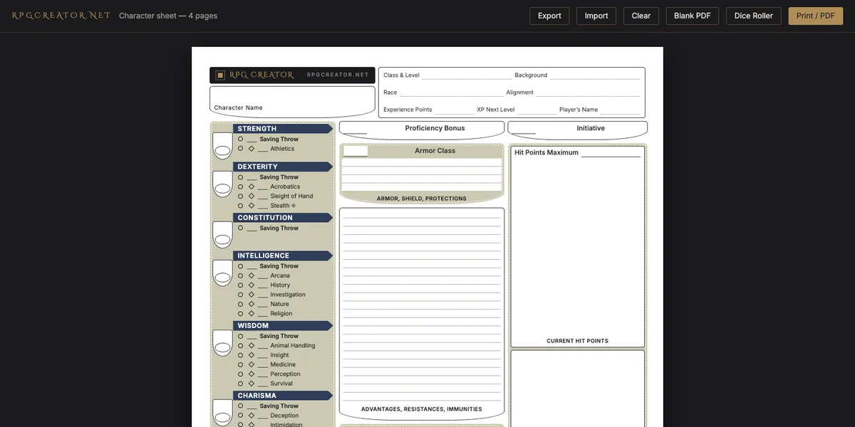 Free D&D Character Sheets: Fillable PDF, Browser Sheet, or Print